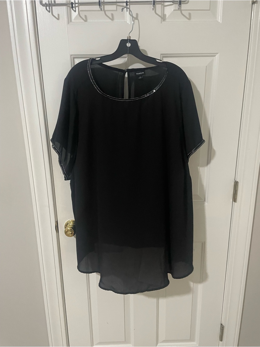 Torrid 5 black dressy top sequin trim on sleeves and neck